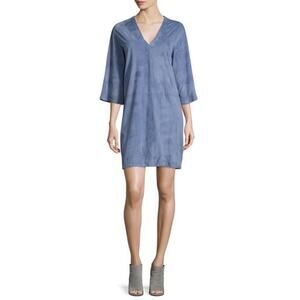 Vince Lamb Leather Suede Mini Dress V Neck Minimalist Luxury